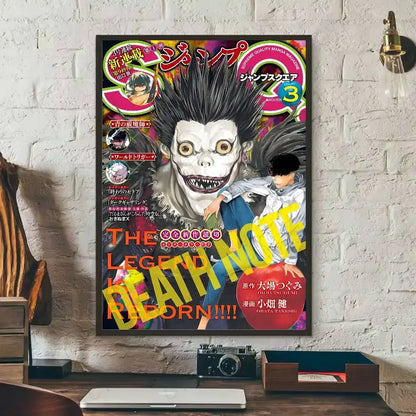 Vibrant death note L waterproof poster featuring spiky black hair character on colorful manga magazine cover design