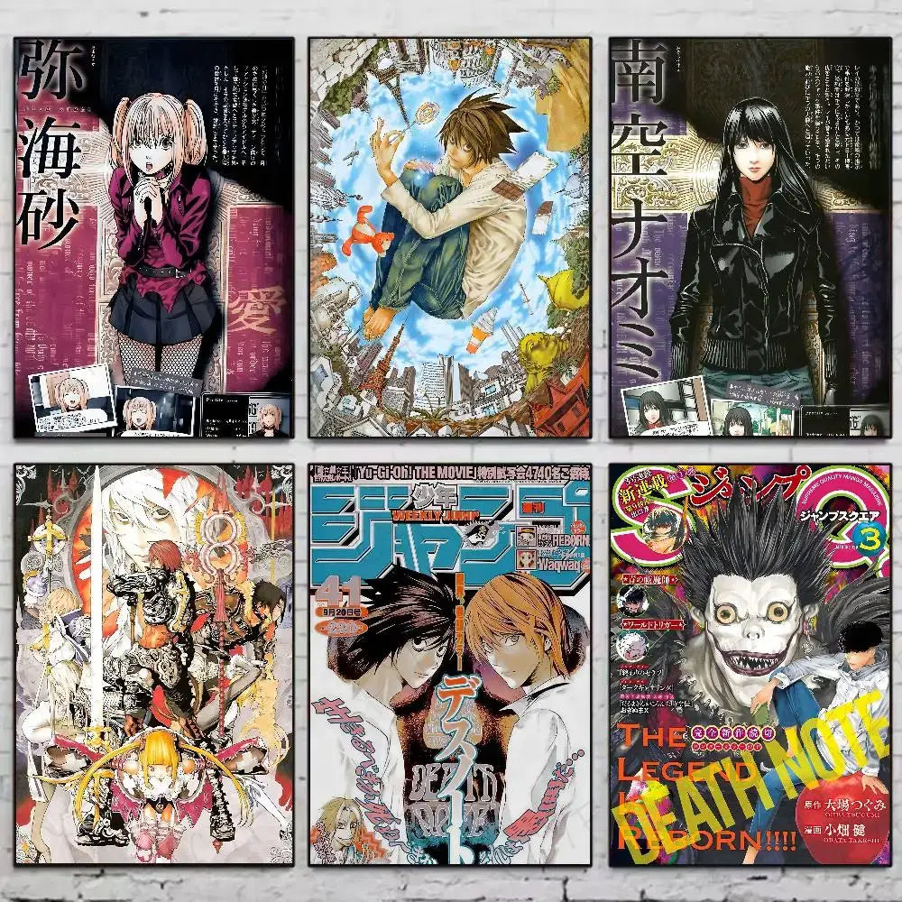 Six framed anime posters including death note l waterproof waterproof poster for hd wall art display
