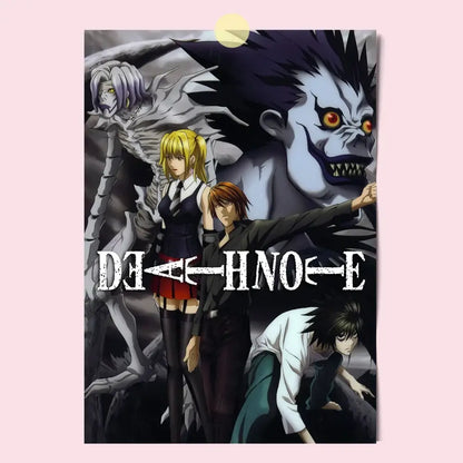Death note light l and misa canvas wall art featuring dark characters with stylized white lettering in hd print