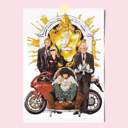Anime-style vibrant red ducati motorcycle with chrome accents on death note light l misa canvas wall art print