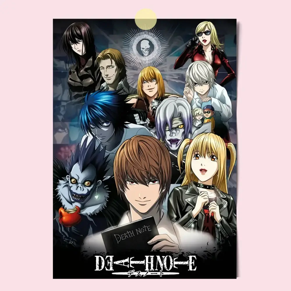 Death note light l and misa canvas wall art featuring dark dramatic anime characters on a shadowy background print