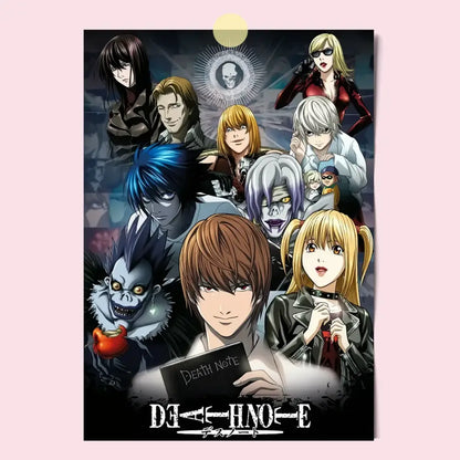 Death note light l and misa canvas wall art featuring dark dramatic anime characters on a shadowy background print