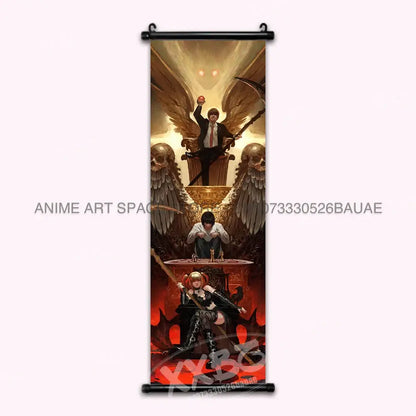 Death note light ryuk wall scroll featuring three characters in a dramatic hellish scene for anime home decor
