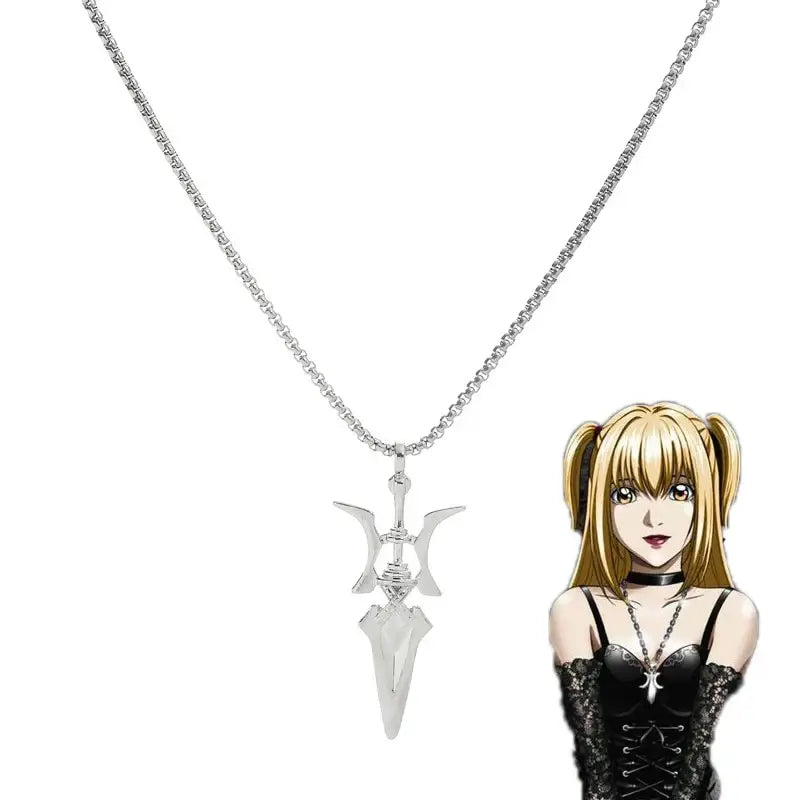 Silver halberd pendant necklace with chain inspired by misa amane from death note cosplay jewelry