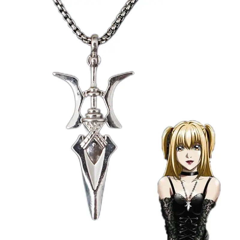 Silver misa amane halberd pendant necklace with crescent moon motifs and chain cosplay jewelry accessory