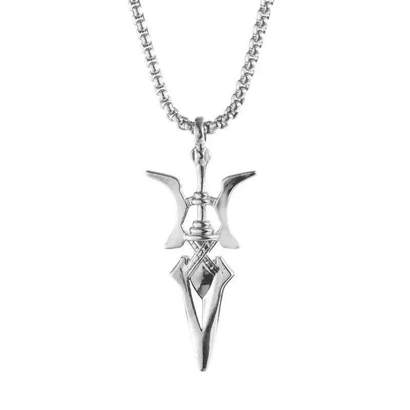 Silver misa amane halberd pendant necklace with intricate detailing and chain for cosplay jewelry fans