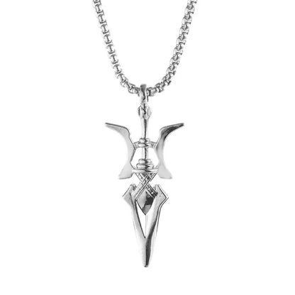 Silver misa amane halberd pendant necklace with intricate detailing and chain for cosplay jewelry fans