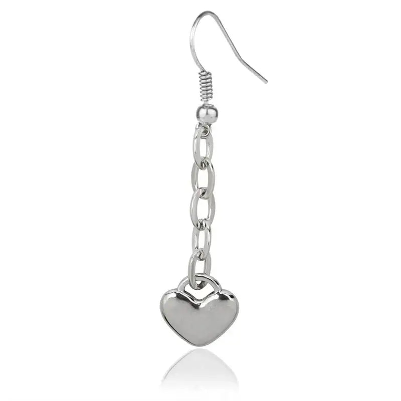 Silver heart-shaped pendant earring with dangling chain and hook for misa amane halberd pendant cosplay jewelry