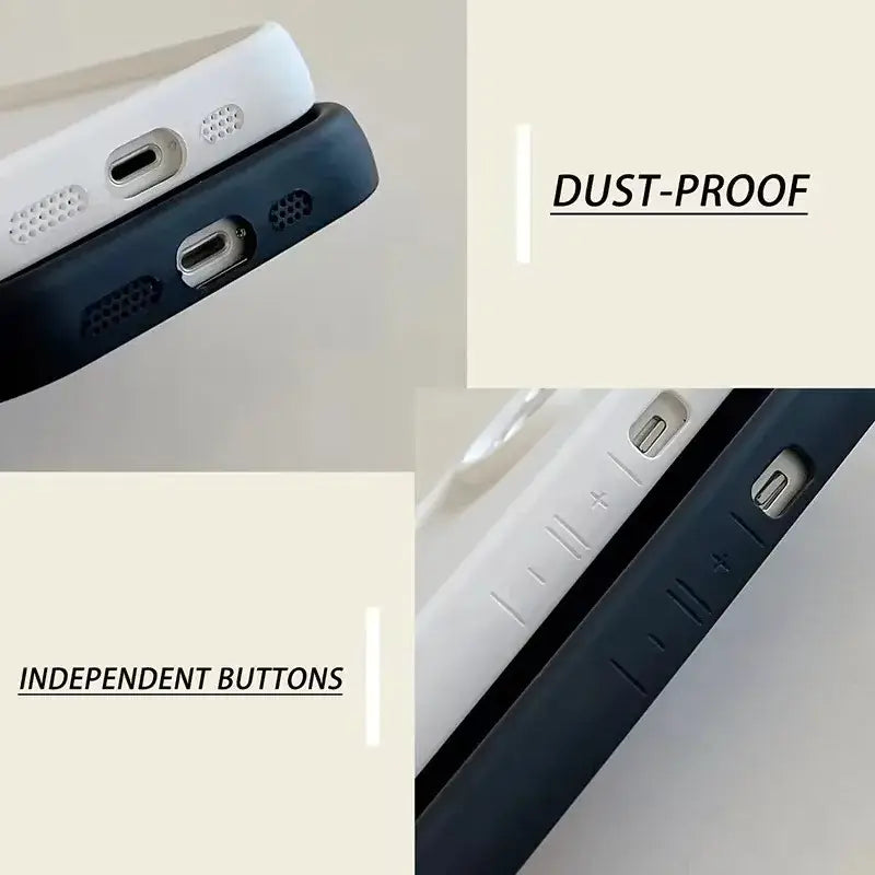 Back view of white and navy blue death note ryuk silicone phone cases with dust-proof independent button design