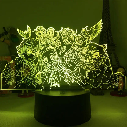A glowing yellow 3d led night light featuring an illuminated demon slayer mitsuri kanroji outline for room decor