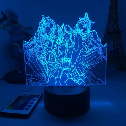 Demon slayer mitsuri kanroji 3d led night light blue glowing anime figure with black base and remote control