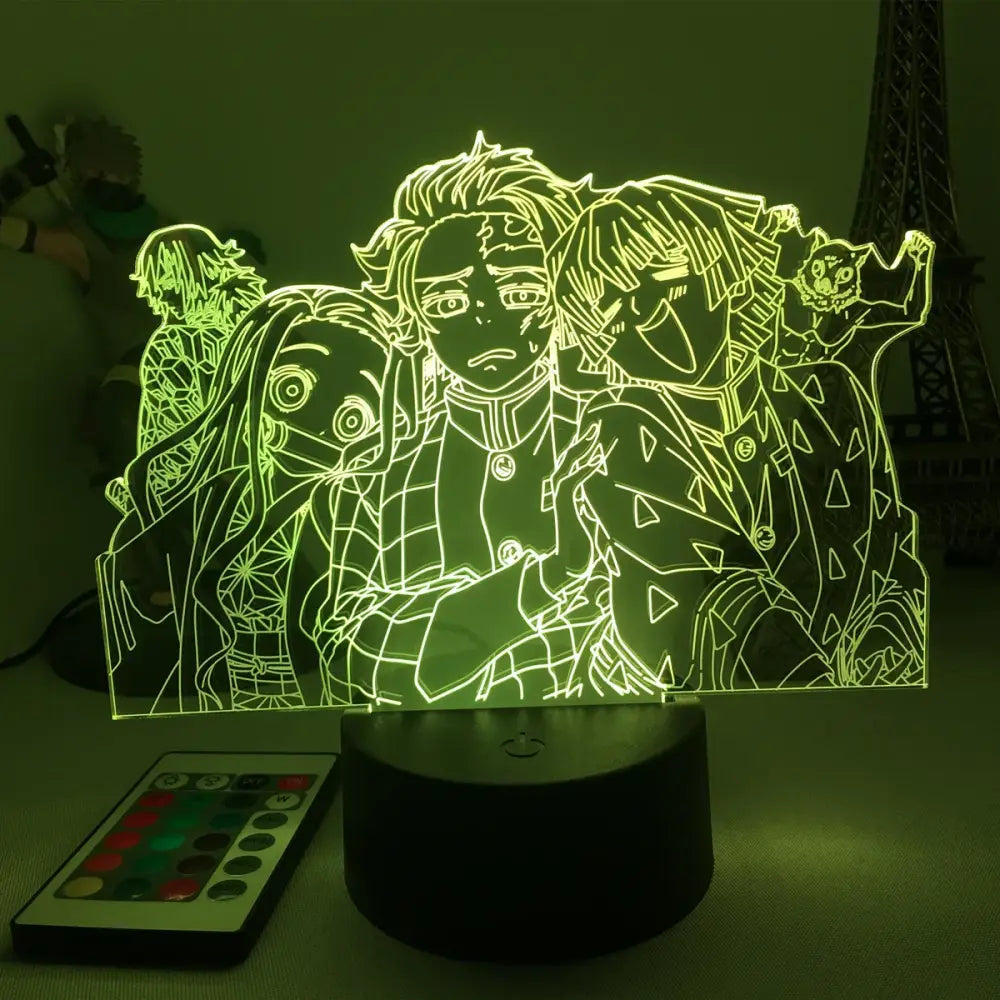 A glowing green 3d led night light featuring demon slayer mitsuri kanroji anime character outline design