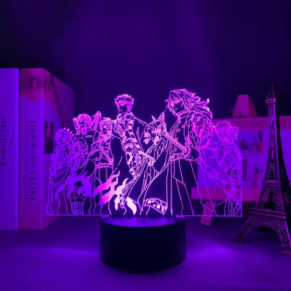 Purple-lit demon slayer mitsuri kanroji 3d led night light featuring detailed character design for room decor