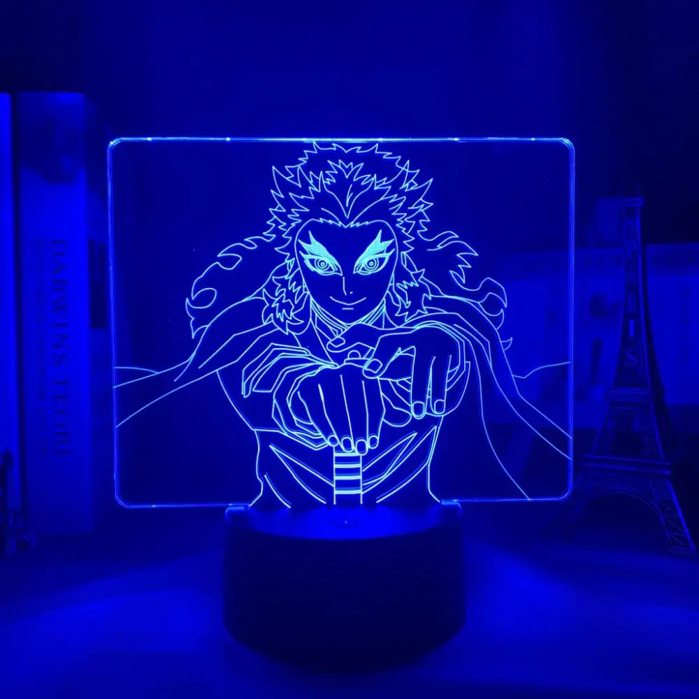 Blue illuminated demon slayer mitsuri kanroji 3d led night light featuring anime character design for decor
