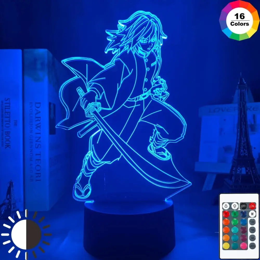 Blue glowing demon slayer mitsuri kanroji 3d led night light featuring illuminated anime character design