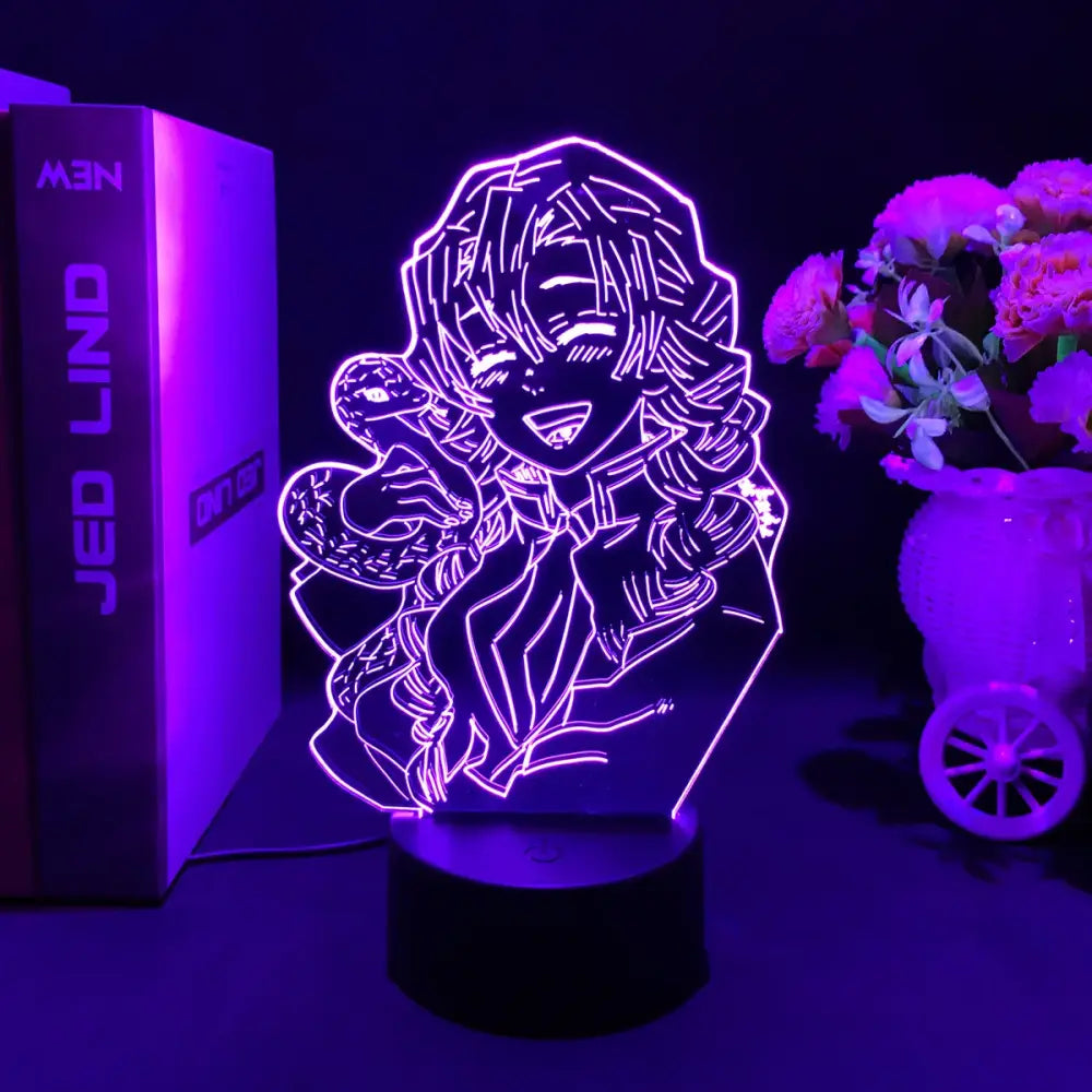 Demon slayer nezuko purple neon led night light with intricate 3d anime character design glowing outline