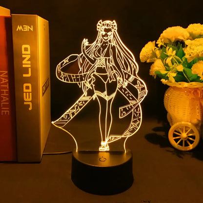 Golden-lit demon slayer nezuko 3d led night light with intricate detailing and black base anime lamp