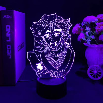 Purple glowing demon slayer nezuko led night light with intricate 3d line art anime design for bedroom decor