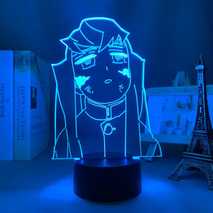 Demon slayer nezuko 3d led night light glowing blue anime character with black base for bedroom decor