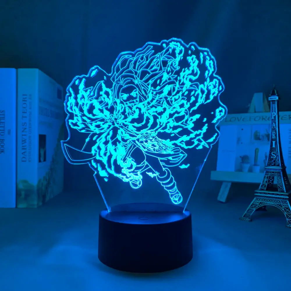 Blue glowing demon slayer nezuko 3d led night light featuring anime character in dynamic action pose
