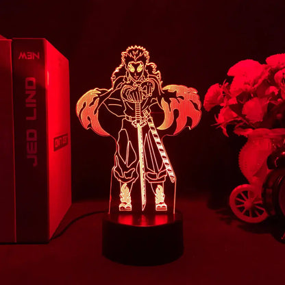 Demon slayer nezuko 3d led night light glowing red anime lamp shaped like stylized character holding sword in detailed armor