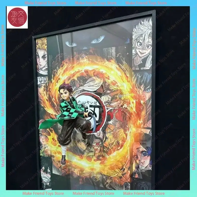 Demon slayer nezuko 3d led night light featuring tanjiro kamado figurine with sword in green and black haori USB lamp