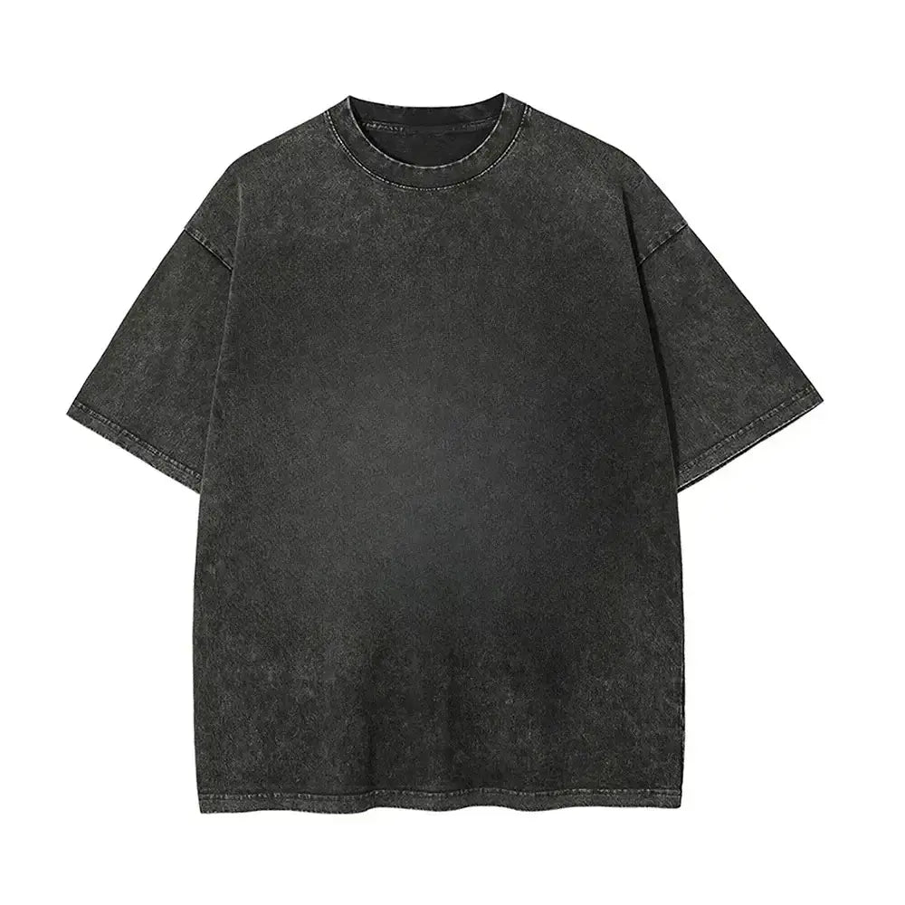 Black distressed cotton demon slayer sanemi shinazugawa t-shirt with washed vintage look and relaxed fit neckline