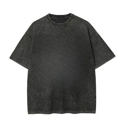 Black distressed cotton demon slayer sanemi shinazugawa t-shirt with washed vintage look and relaxed fit neckline