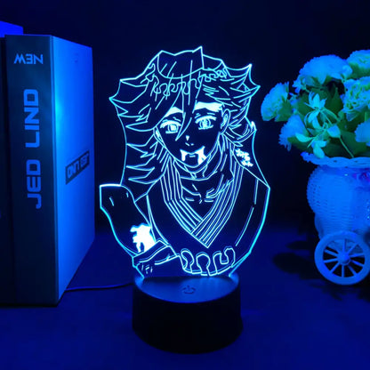 Blue glowing demon slayer tanjiro 3d led night light with intricate line art design for kids decor lamp