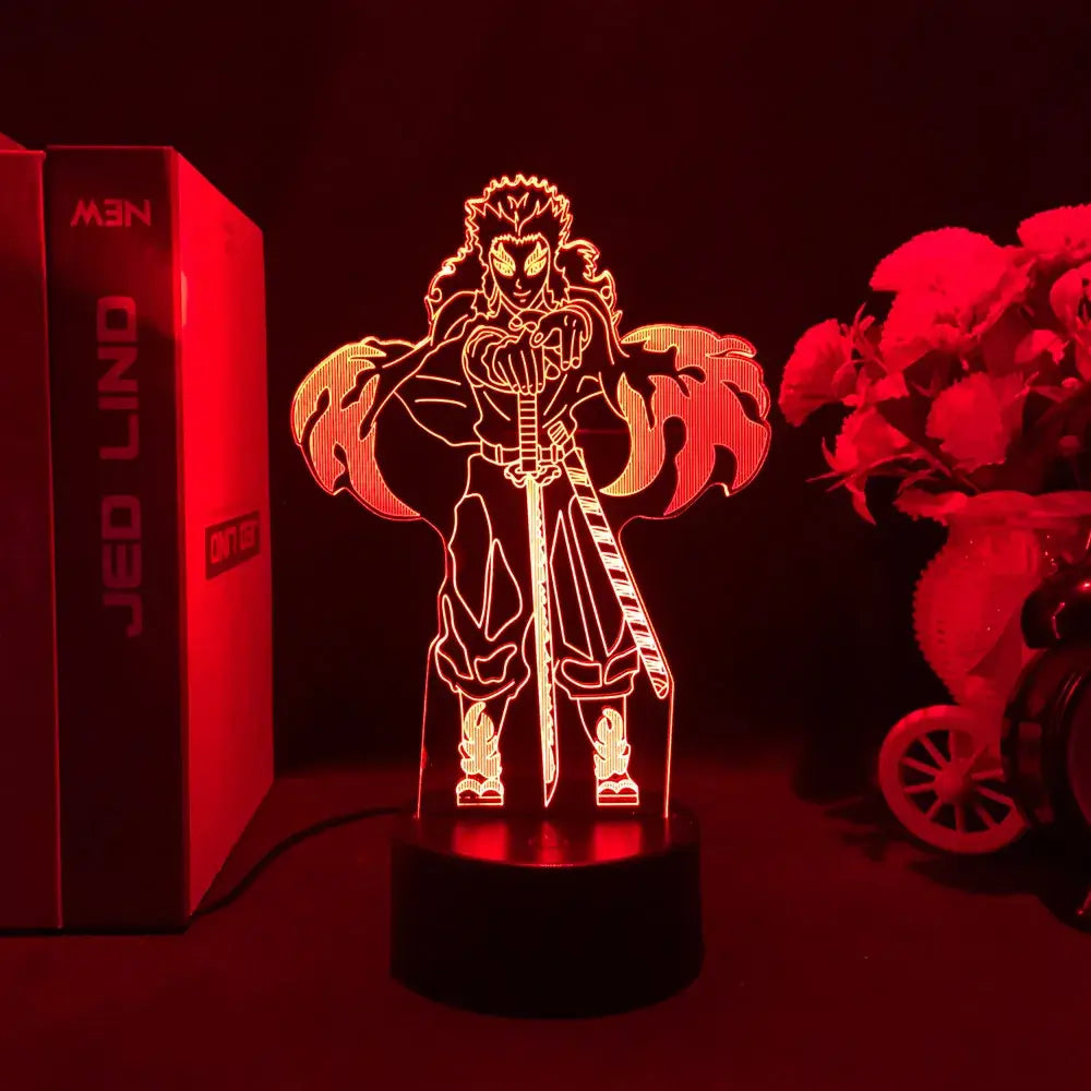 Demon slayer tanjiro 3d red led night light shaped like anime character holding sword and wearing detailed armor
