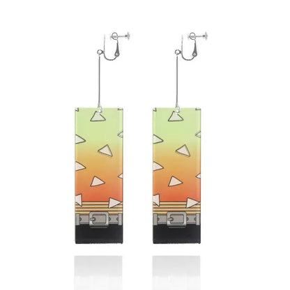 Demon slayer tanjiro acrylic butterfly drop earrings with rectangular gradient and white triangle design