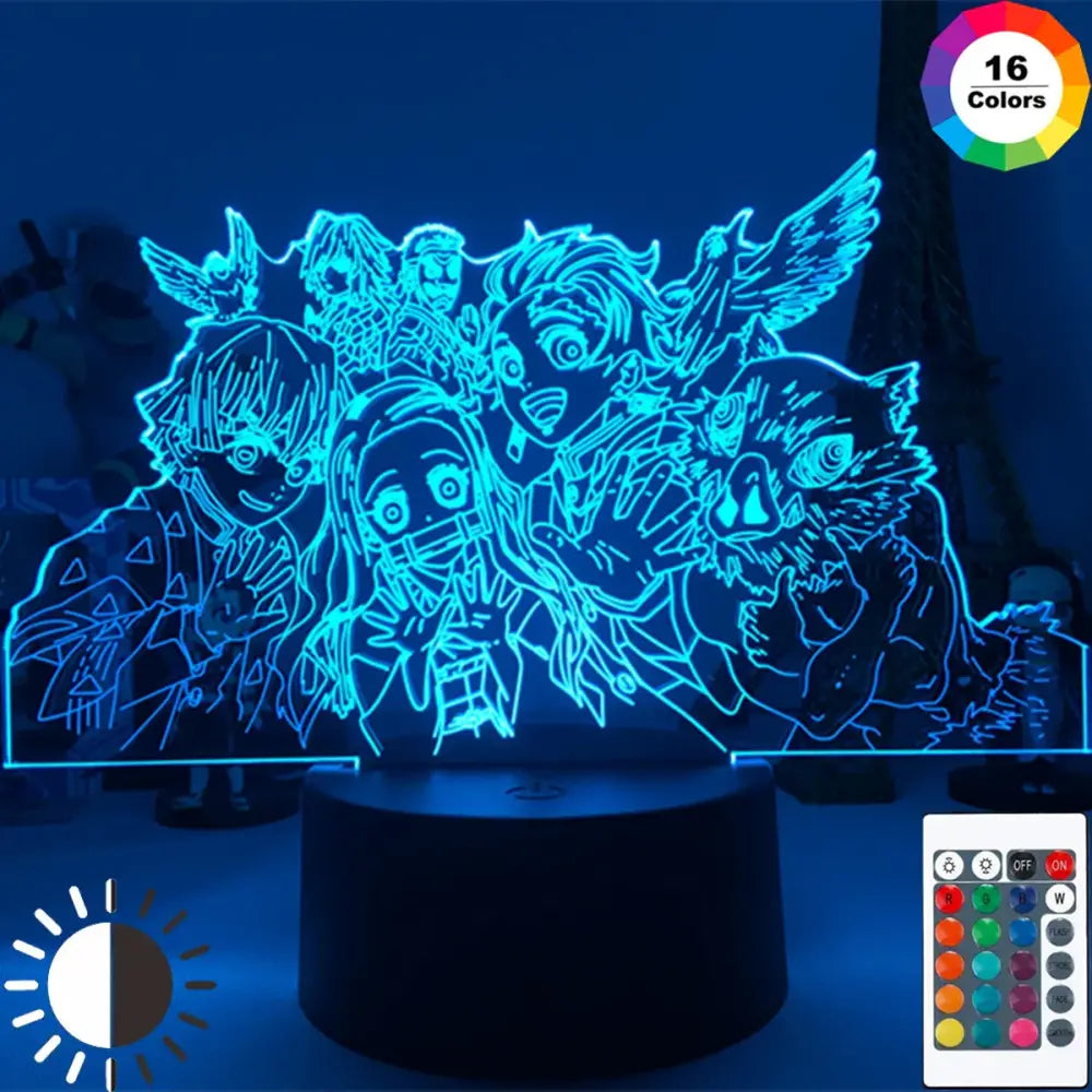 Demon slayer tanjiro kamado 3d led night light with blue glow black base and remote with 16 color options for demon slayer fans