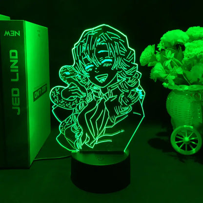 Green glowing demon slayer tanjiro kamado 3d led night light with intricate line art design for demon slayer fans