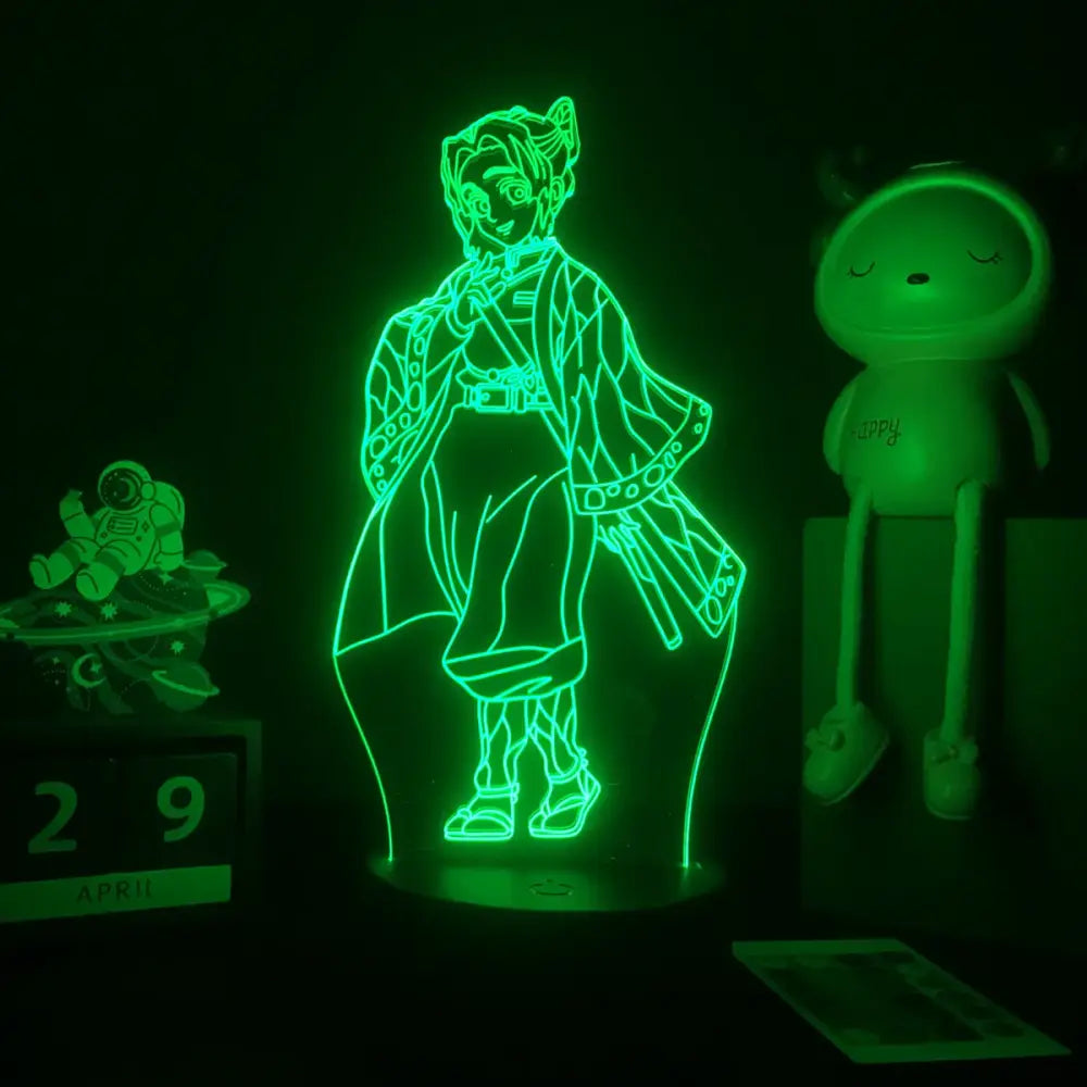 Green glowing 3d led night light shaped like demon slayer tanjiro kamado character for demon slayer fans