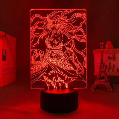 A glowing red led night light featuring an intricate demon slayer tanjiro kamado outline for demon slayer fans