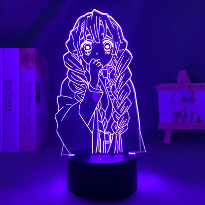 Demon slayer tanjiro kamado 3d night light with purple glowing braided hair and detailed outfit for demon slayer fans