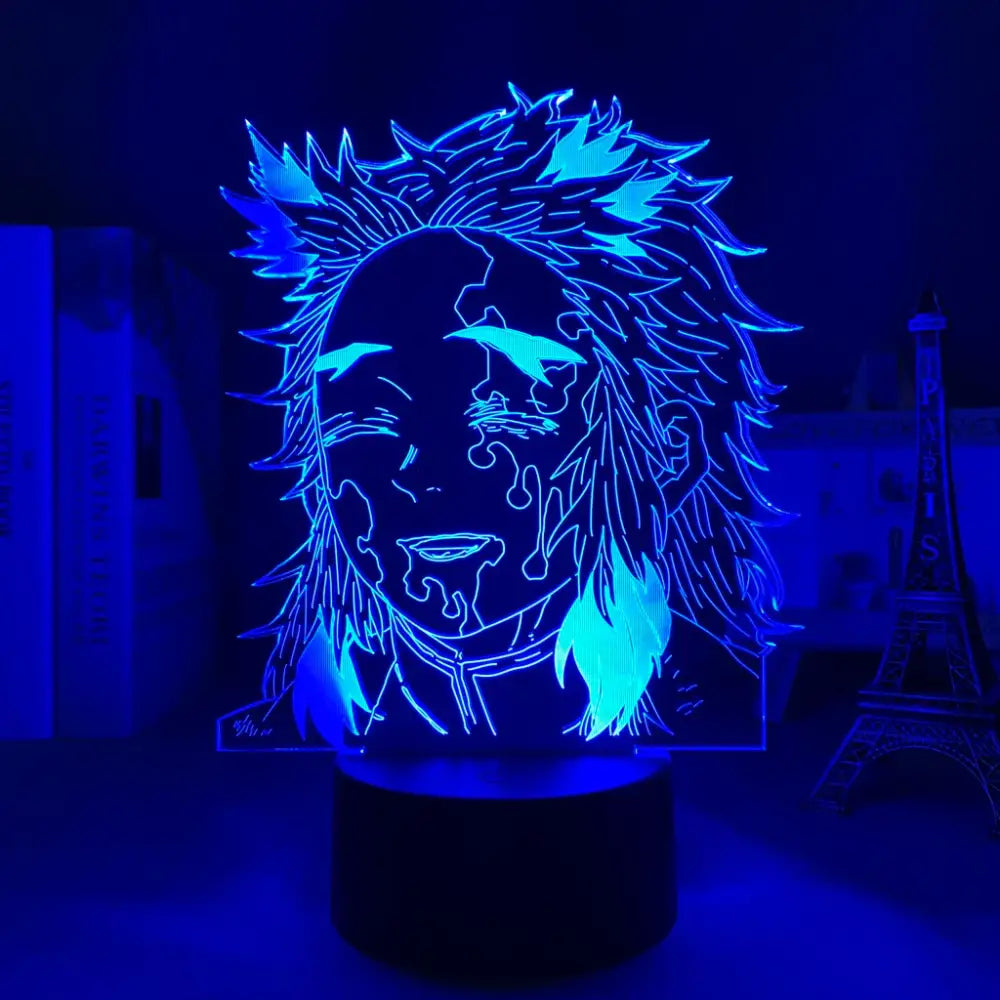 Blue illuminated 3d led night light featuring demon slayer tanjiro kamado anime character for demon slayer fans