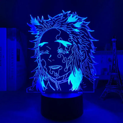 Blue illuminated 3d led night light featuring demon slayer tanjiro kamado anime character for demon slayer fans