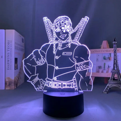 Demon slayer tanjiro kamado 3d led night light with a glowing white anime character and soft purple illumination for fans