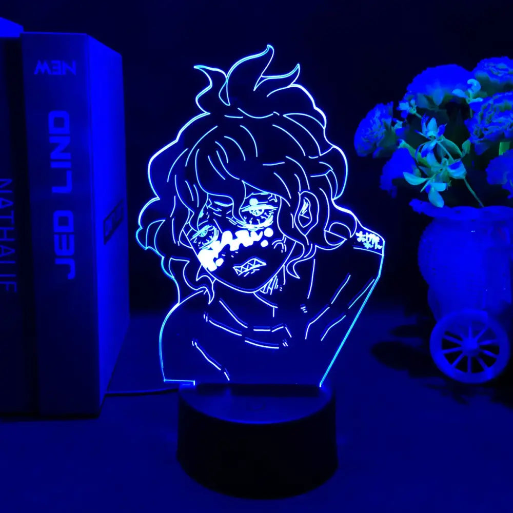 Blue glowing 3d led night light featuring stylized tanjiro kamado for demon slayer fans and night light use