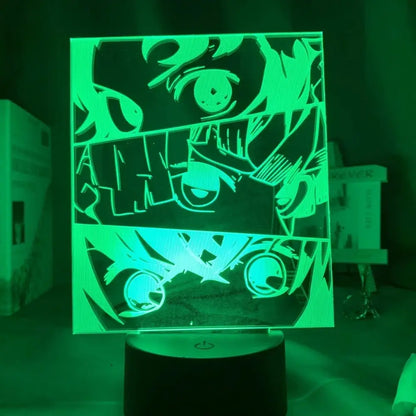 Demon slayer tanjiro kamado 3d night light with green neon edges and layered panel design for demon slayer fans