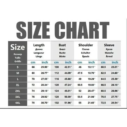 Demon slayer tanjiro kamado hooded jacket zip up coat size chart in gray text with english and russian measurements