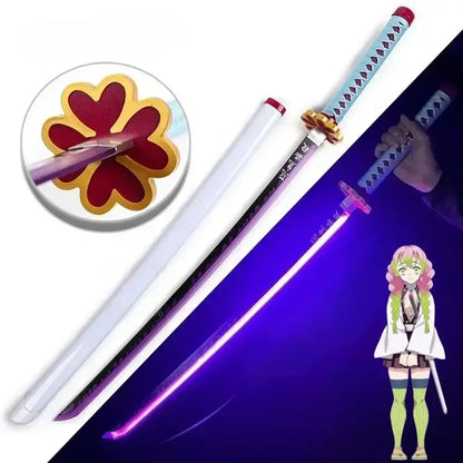 Demon slayer tanjiro led katana sword glowing purple blade with white handle and black japanese characters 104cm replica