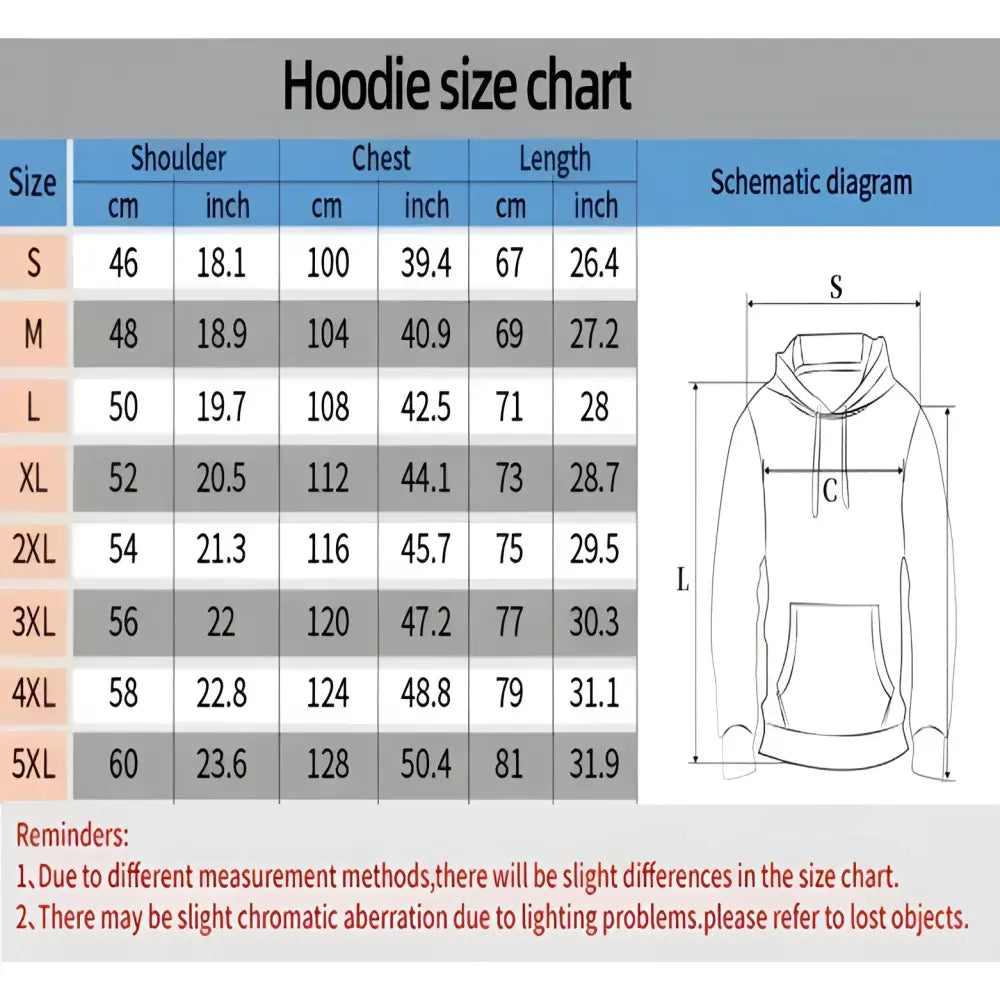 Hoodie size chart in cm and inch for demon slayer tanjiro oversized hoodie with graphic print sizes s to 5xl