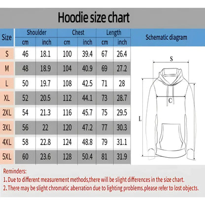 Hoodie size chart in cm and inch for demon slayer tanjiro oversized hoodie with graphic print sizes s to 5xl