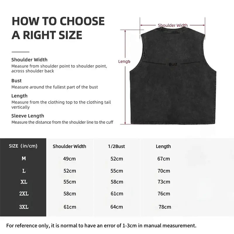 Black sleeveless Demon Slayer Tanjiro tank top with size chart and measurement guide for oversized vintage washed fit