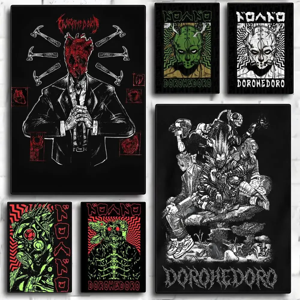 Black canvas dorohedoro poster wall art featuring graphic designs on minimalist pp paper paper wall art