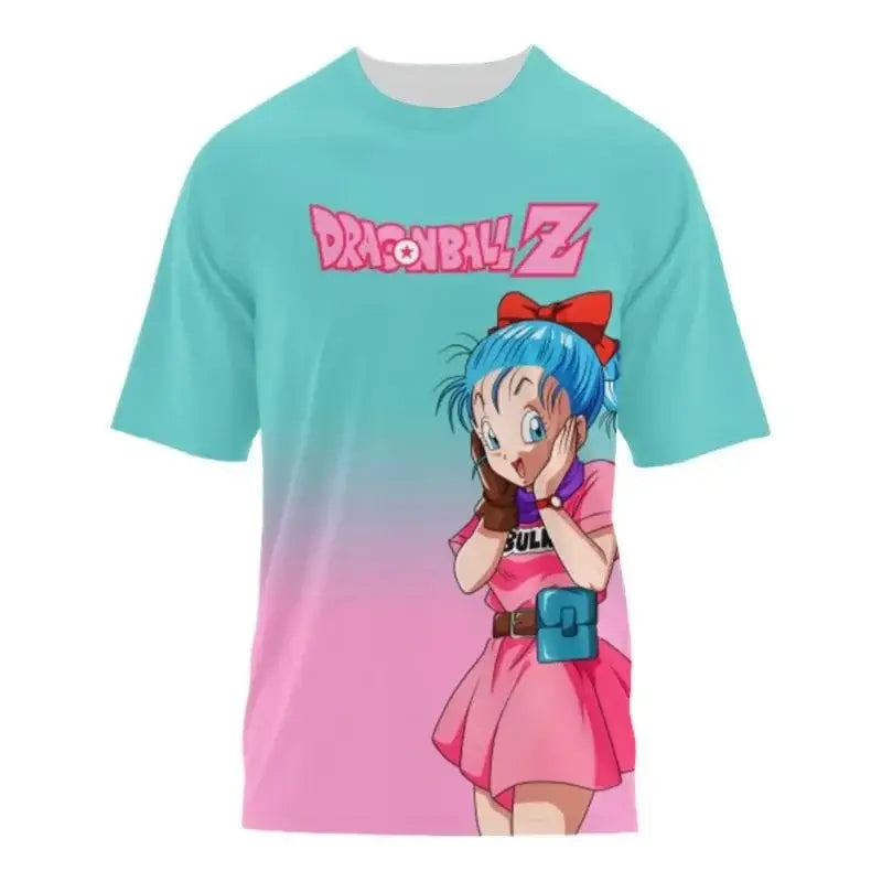 Turquoise and pink gradient quick-dry short-sleeve t-shirt with full-color dragon ball bulma 3d print