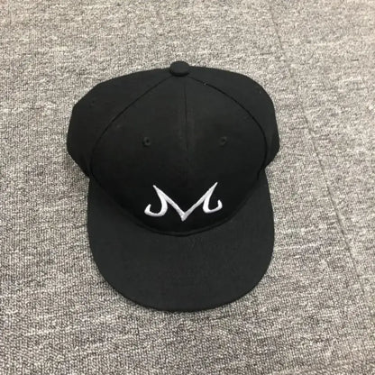 Black cotton dragon ball buu snapback cap with white embroidered m logo hip hop hat