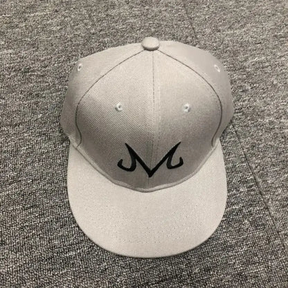 Light gray cotton dragon ball buu snapback cap with black embroidered m logo hip hop hat